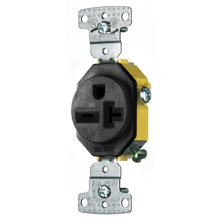 Hubbell Wiring Device-Kellems Straight Blade Receptacle, 6-20R, 20 A, 250V AC, 2 Pole, 3 Wire, Self-Grounded RR205BK
